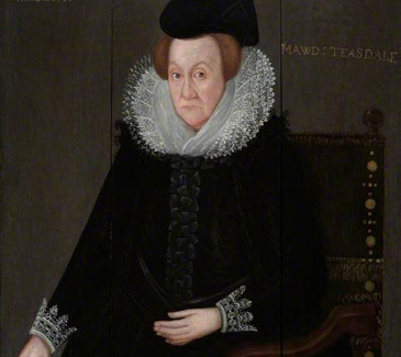 This is a portrait of Maud Teasdale (1545-1616) from Christs Hospital of Abingdon dated 1612. As widow to Thomas Tesdale, an extremely wealthy maltster who died in 1610, Maud continued his record of charitable investments. In his will Thomas gave 5000 for the education of Abingdon scholars at Oxford, along with a gift to fund an Usher at Abingdon School. Maud gave various gifts to the poor of Abingdon and invested in several local churches. In her will she gave a substantial sum (4 6s 8d) to have a picture placed near to where the bread (as doles to the poor) would be set along with a depiction of 28 poor alms men and women kneeling and receiving 28 loaves, giving God praise for their founder.<br />
<br />
It is not known whether such a picture was ever created; if it was, it may have resembled this portrait bequeathed at her death to the foundation supported by her husband. Another instruction in her will for a monument to the memory of Thomas was erected following her death. While the monuments inscription states that it was erected by her own command & charge upon her deathbed to propagate his memory rather than her own it lists in detail Mauds own charitable devotion towards ye poor in four local parishes. Many wealthy parishioners provided investments for bread to be dispensed to the poor every Sunday for ever. Such donations show the importance of food as alms for the poor in this period. Many churches would have had bread tables or shelves, demonstrating the practical means through which parish churches distributed food to the poor. 